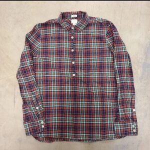 J Crew Womens Flannel Popover Henley Top Size M Plaid Boy Fit Colorful Bright